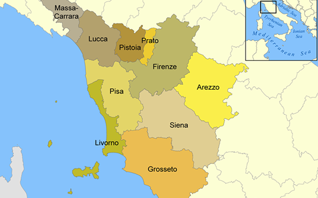 kort over toscana