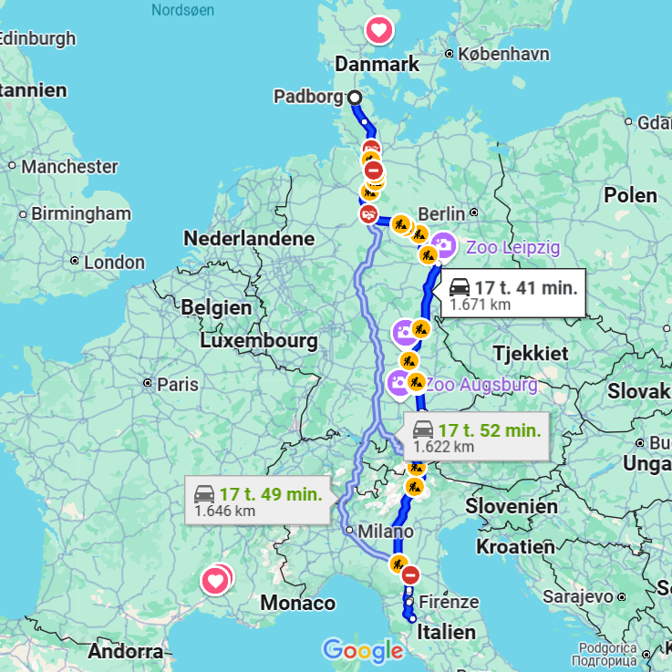 afstand til italienb